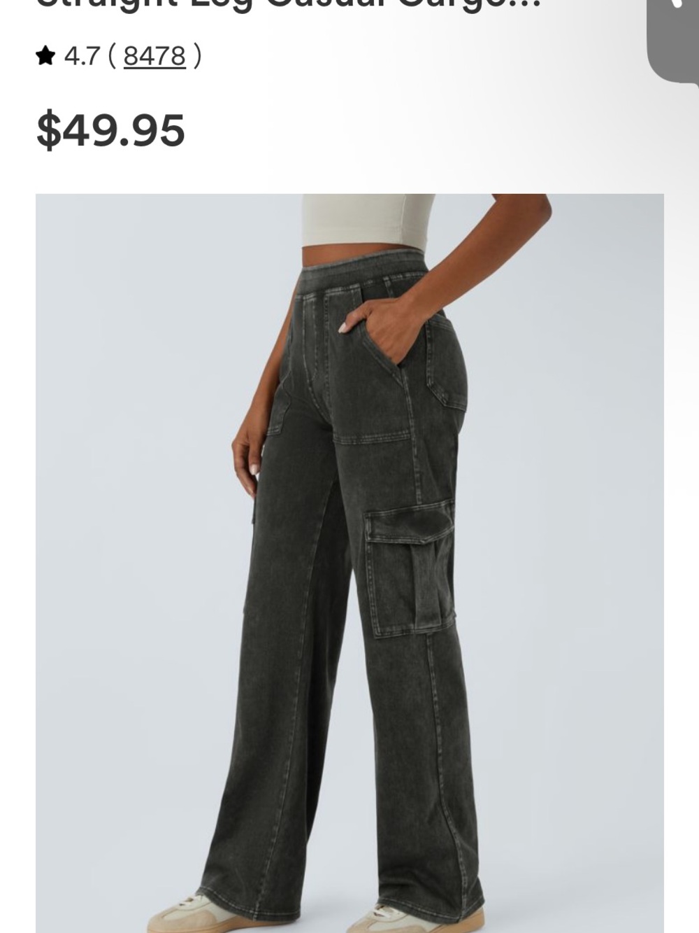 HALARA Women's Straight Leg Cargo Jeans in Charcoal Black